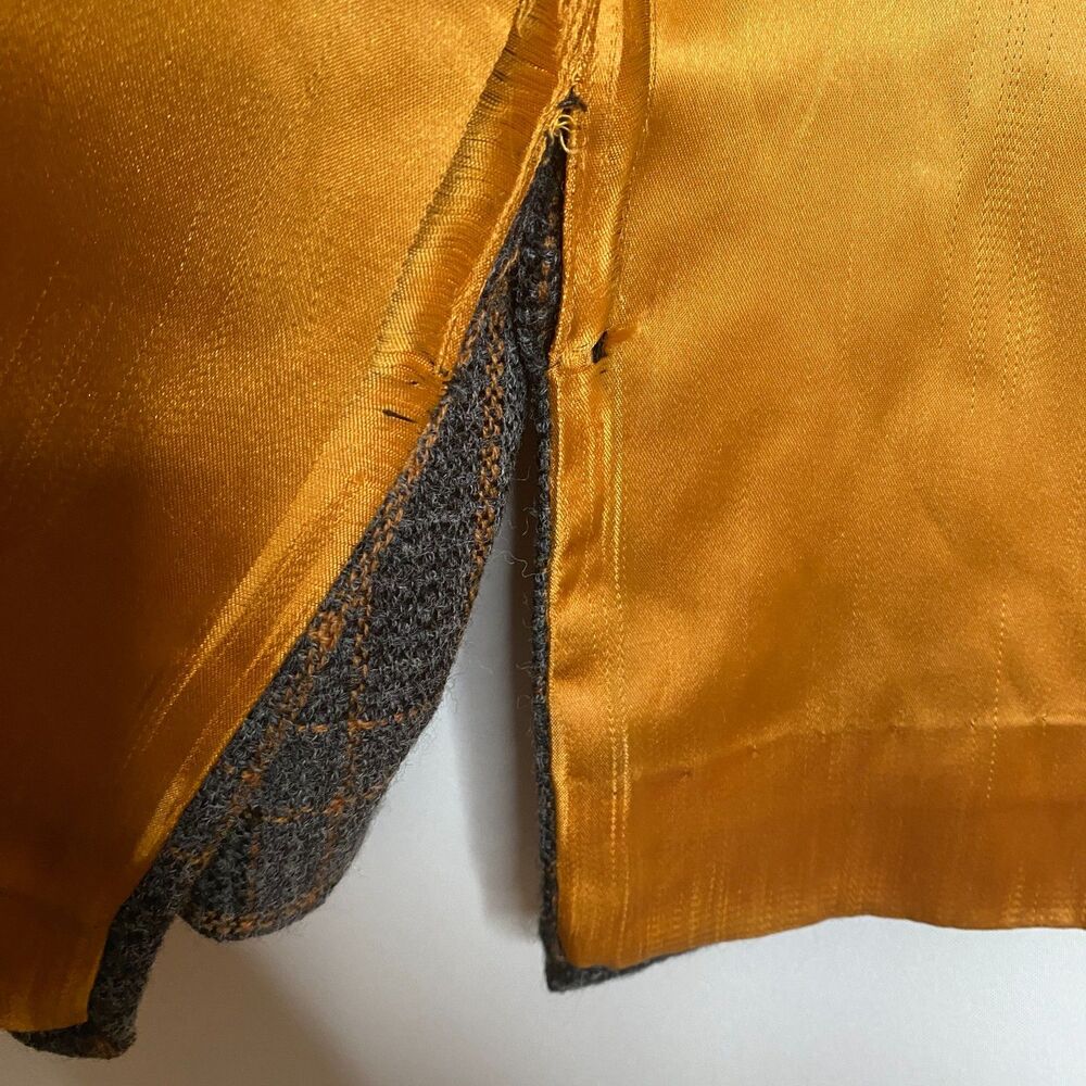 VTG Urban Suburban by Moordale Tweed Coat Gold Satin Lined High Split Side Large - Picture 8 of 14
